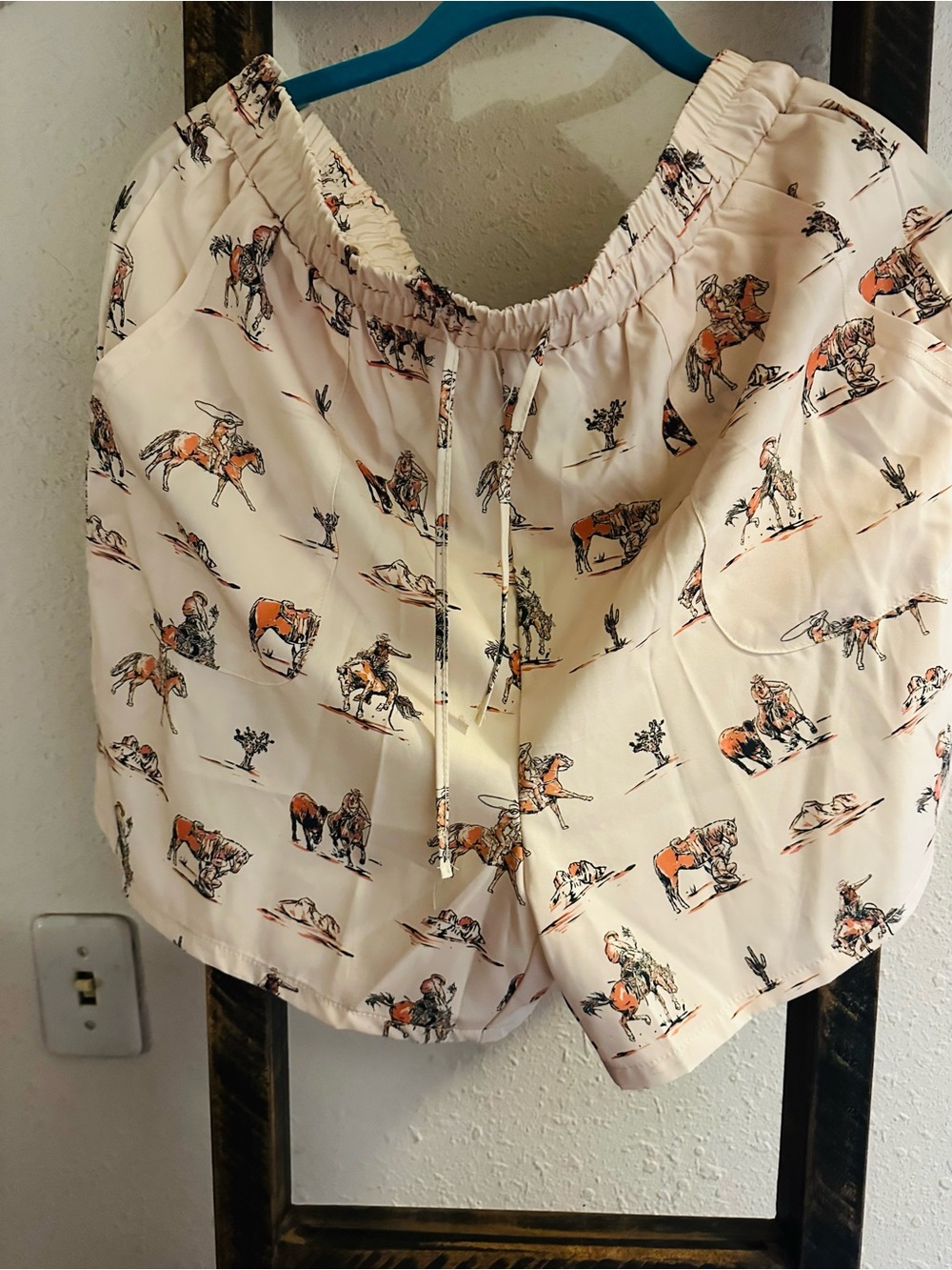 Howdy Hanny set,Western Print Button-Down Shirt - Cream with Orange Trim! - Picture 5 of 6